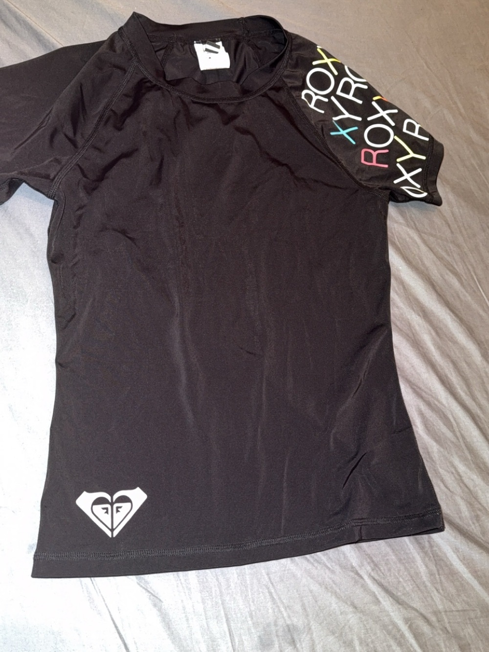 Roxy Black Rash Guard with Multicolor Sleeve Logo